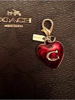 EUC Coach Red Enamel Heart 'C' Charm Purse charm, keys or Zipper pull